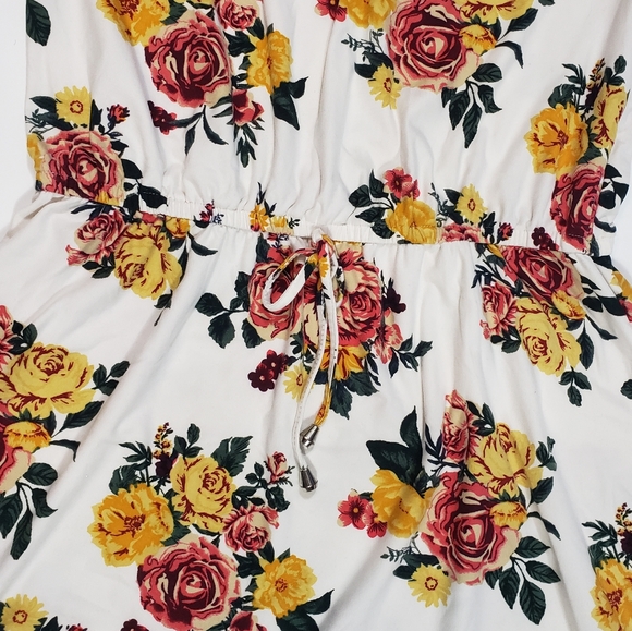 Floral Print Blouson Dress Juniors Size Large (11-13) Cap Sleeve Crotchet Trim - Picture 5 of 12